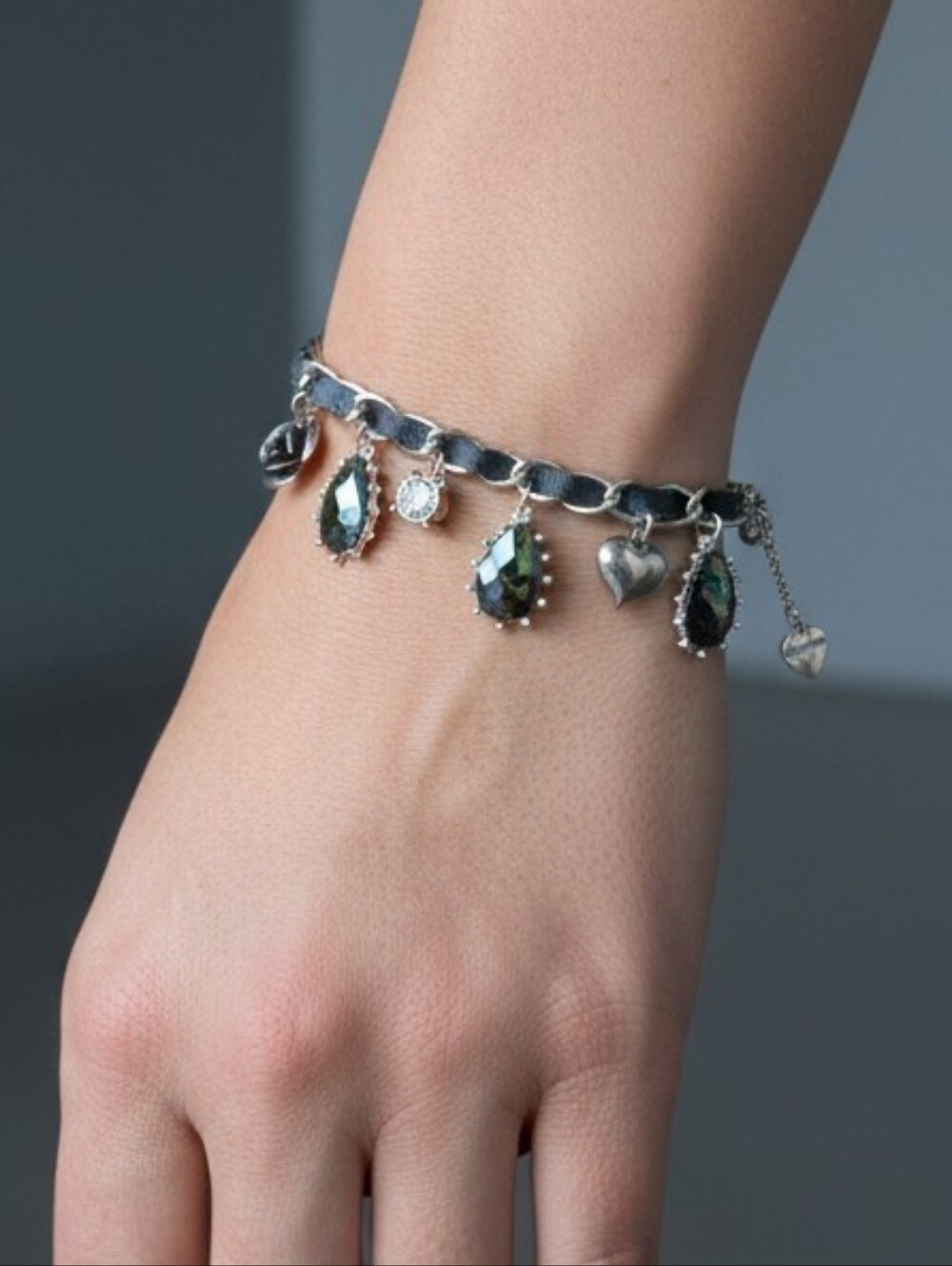 Betsey Johnson Teardrop Charm Bracelet with Black Ribbon